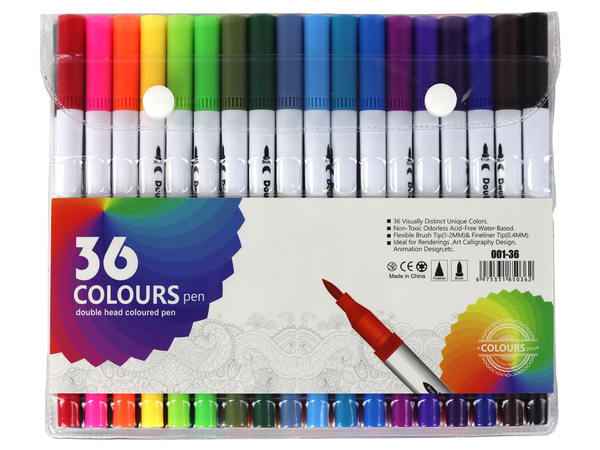 Set of 36 multi-colored double-sided markers in an organizer