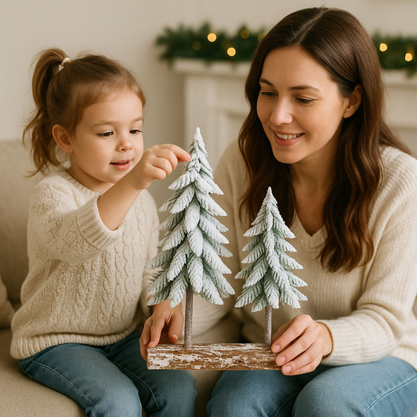 Christmas Tree Composition Decoration on a Trunk Covered with Snow 34 x 28 cm