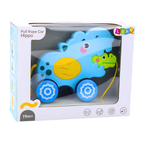Hippopotamus on a string to pull for toddlers Sounds Blue