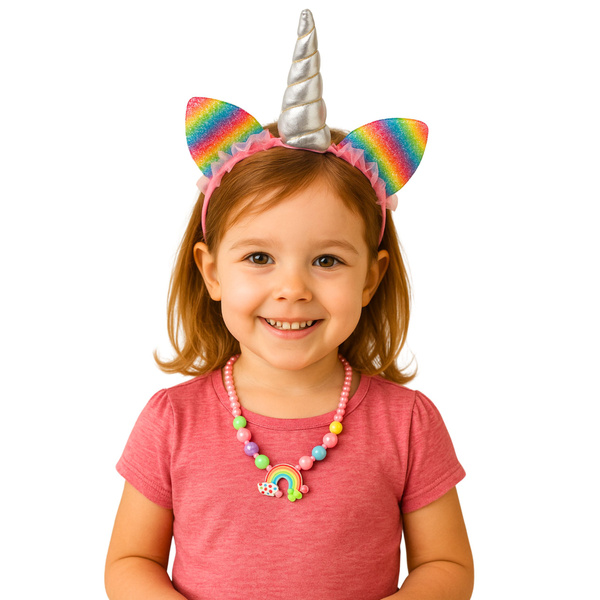 Set of Unicorn Headband, Ears, Horn, Necklace, Colorful