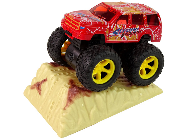 Resorak Monster Truck Pull Back Antrieb Gummireifen Metallkarosserie + Entfaltende Rampe