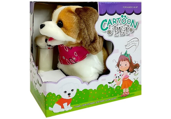 Plush Dog on Lead Controlled Pilot Bone White-Brown
