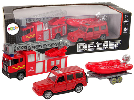 Fire brigade vehicle set pull motorboat Jeep Red