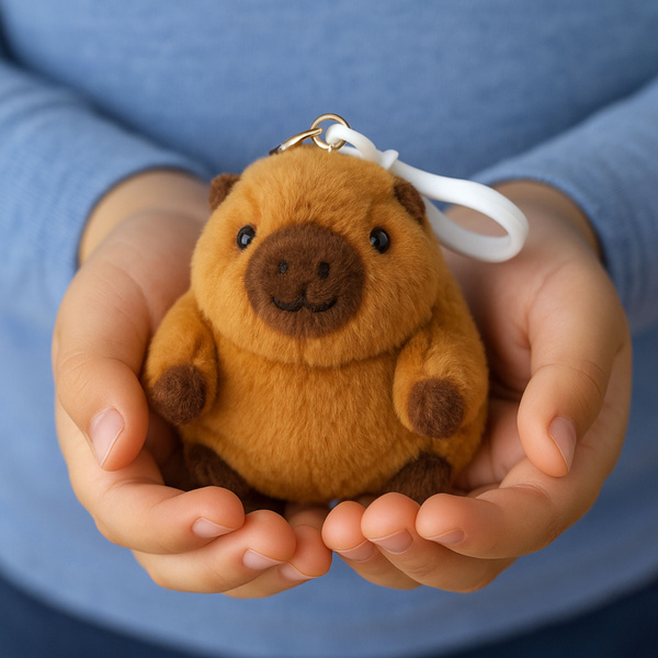 Plush Capybara with a Wiggle Tail Keychain 9 x 8 cm