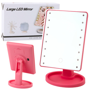 Cosmetic Mirror 16 LED Diodes With Stand Adjustable Pink