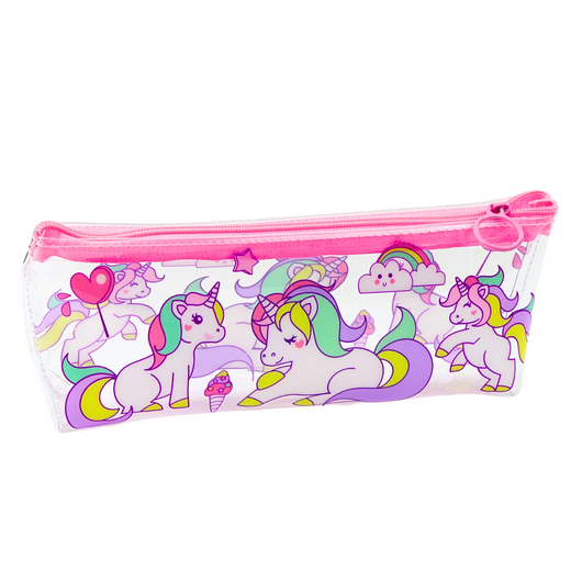 School Pencil Case Transparent Unicorns 20 x 8.5 x 4cm