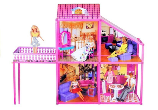 Folded  Large Villa for Dolls 76 cm +  Pink Car + Accessories 