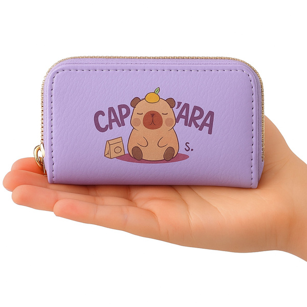 Geldbörse mit zwei Fächern und Kartenfächern, Capybara-Lila, 12,5 x 8,5 cm