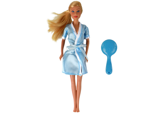 Children's Doll Long Blonde Hair Blue Bathrobe Bathtub Bathroom