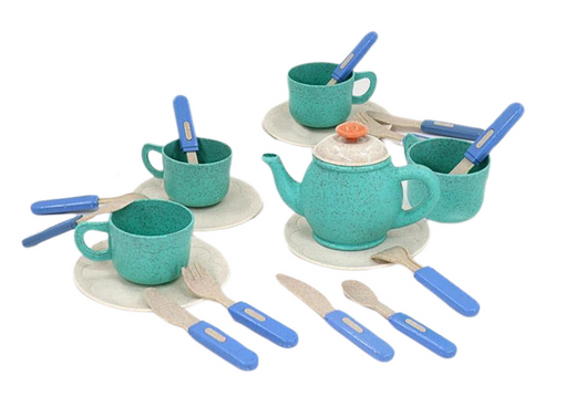 Set aus Geschirr, Tassen, Tellern, Besteck, Teekanne, 22-teilig