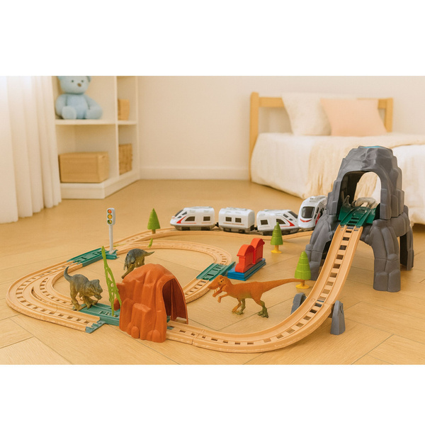Elektrische Eisenbahn-Set „Dinosaurierpark“ mit Licht und Sound, 76 cm