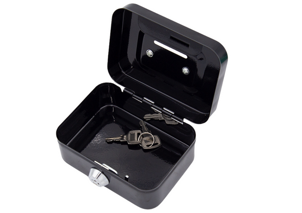 Piggy Bank Storage Box, Lockable, Two Keys, Metal, Black