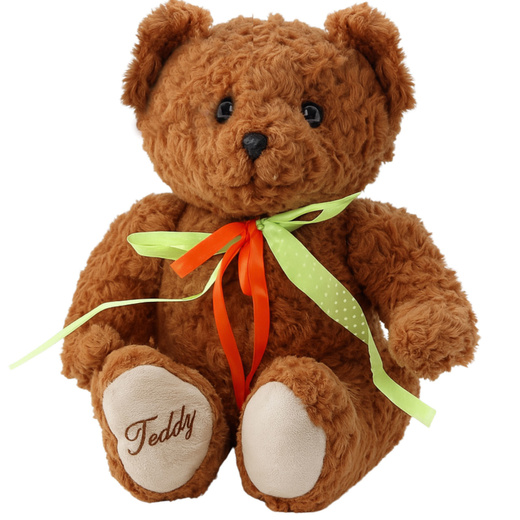 Plüschtier Teddybär Grün-Rot Schleife Braun 30cm