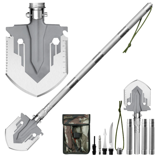 Military Shovel 16 in 1 Tactical Survival Tools Knife Fire Starter Cleaver