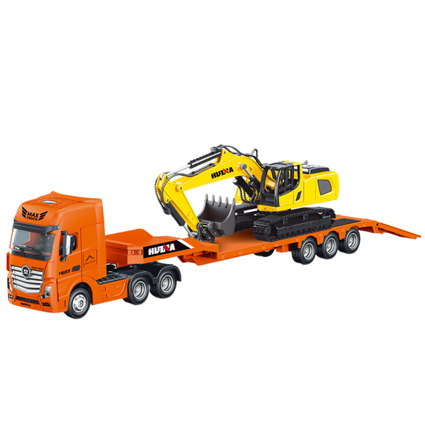 Truck with Trailer Tow Truck Metal Excavator Huina Orange 1:50
