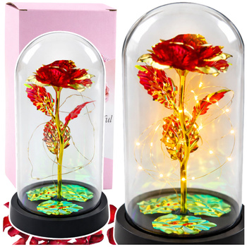 Ewige Kristallrose in einer Kuppel mit LED-Beleuchtung, Rot, 21 x 11 cm