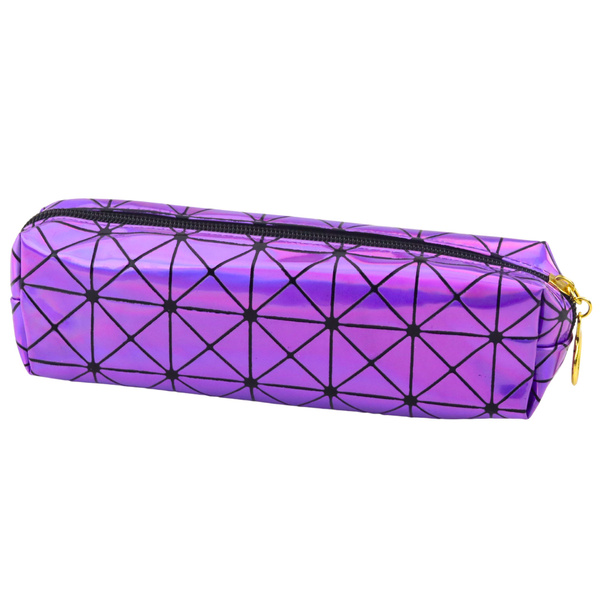 School Office Pencil Case, Single Compartment, Holographic Pattern, Purple, 20x6.5cm