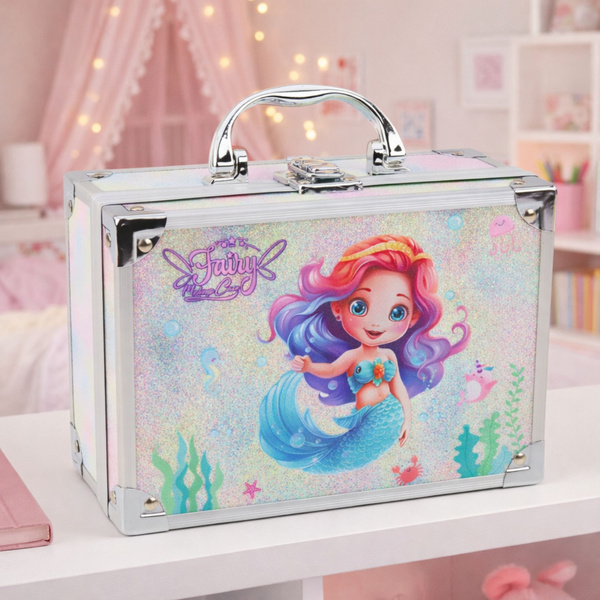 Zestaw Piękności Brokatowy Kuferek Kosmetyki Do Paznokci Makijażu Syrenka