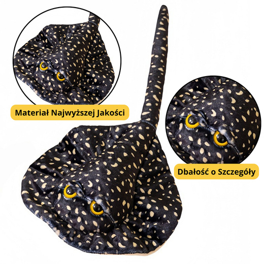 Plush Stingray Mascot Cuddly Toy Black Dotted 50cm