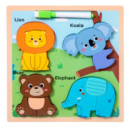 Puzzlebrett 2in1 aus Holz, pädagogischer Wildtiermarker