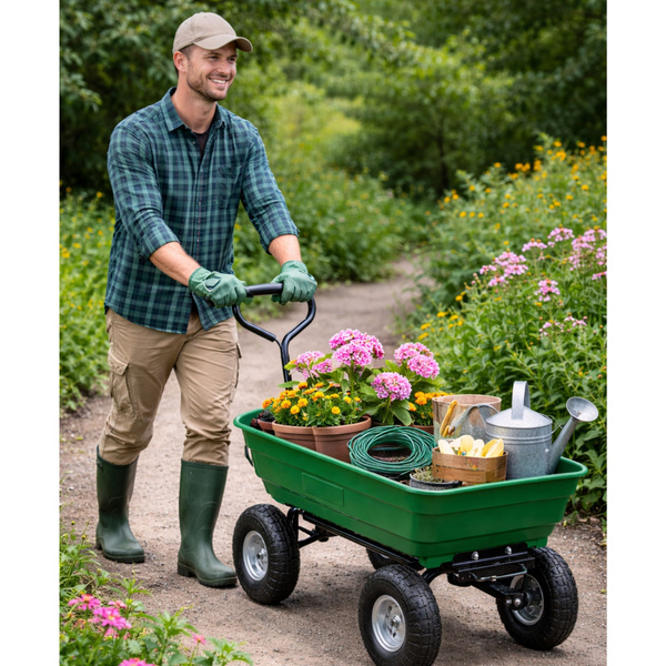 Gartentransportwagen mit abnehmbarer Kippmulde, grün, 120 kg