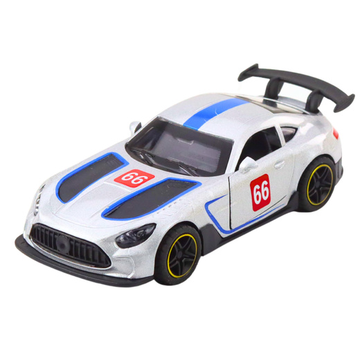 Metal Race Car with Opening Doors, Silver, 1:43