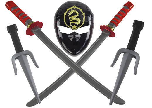 Ninja Warrior Set Mask Swords Daggers Red Decorations