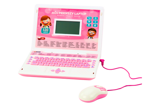 Lern-Laptop, interaktiv, 60 Funktionen, zwei Sprachen, Rosa