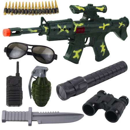 Militärgewehr-Set mit Gewehrzubehör, Schussgeräusch, Khaki