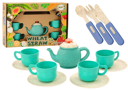 Set of tableware, cups, plates, cutlery, teapot, 22 pieces