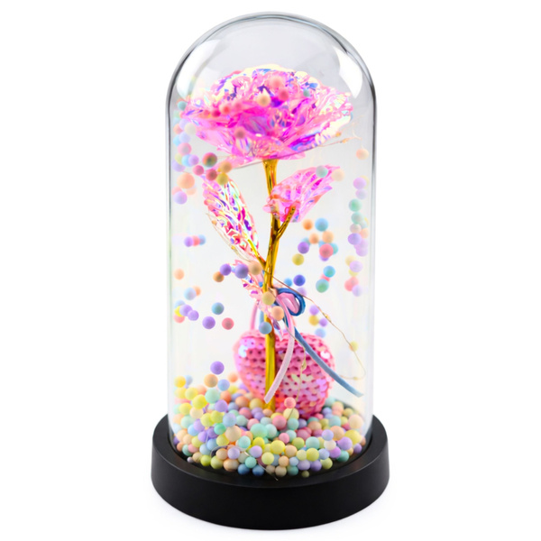 Eternal Rose in Dome with LED Lighting Pink with Heart and Balls