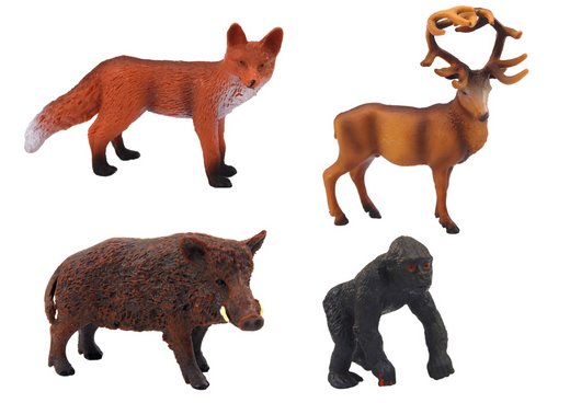 Figurenset: Waldtiere, Hirsch, Wildschwein, Fuchs, Gorilla