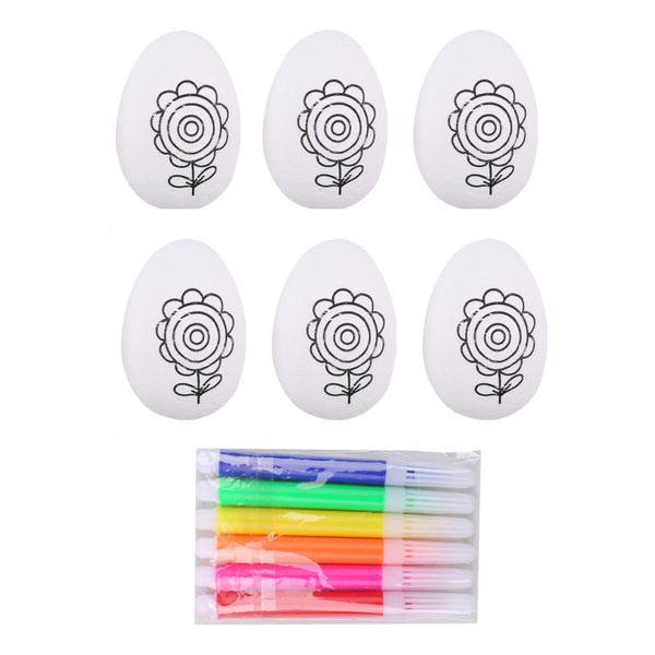Easter Styrofoam Eggs For Painting Markers Flower Pattern C 6pcs