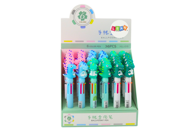 Multicolor Dinosaur Automatic Pen 6 Colors Mix