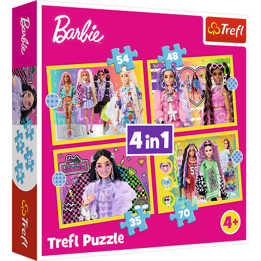 Puzzle - 4w1 (35, 48, 54, 70) - Wesoły świat Barbie - Trefl 34626