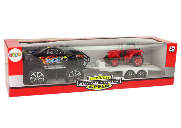 Set of Vehicles with Friction Off- road Car Black and Excavator