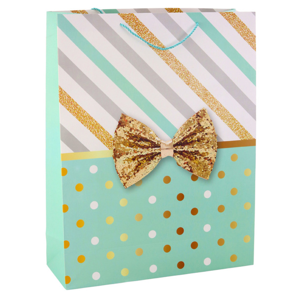 Large Gift Bag With Bow Gold Decorations 55 x 43 x 15cm