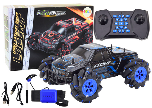 Ferngesteuertes Geländewagen RC Drift diagonal fahrend blau