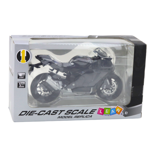 Sport Motorrad Metall Lichter Sounds Silber Elemente Schwarz 1:12