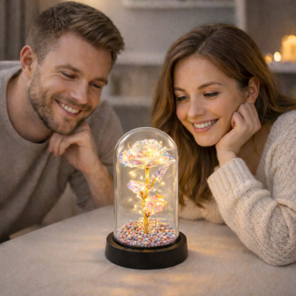 Eternal Rose in a Glass Dome LED Crystal Lighting 21.5 x 11 cm