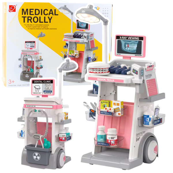 Zestaw Doktor Dentysta Wózek Medyczny Światła Różowy 26 el. 