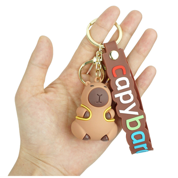 Keychain Capybara Figurine With Yellow Backpack Pendant Carabiner Ring