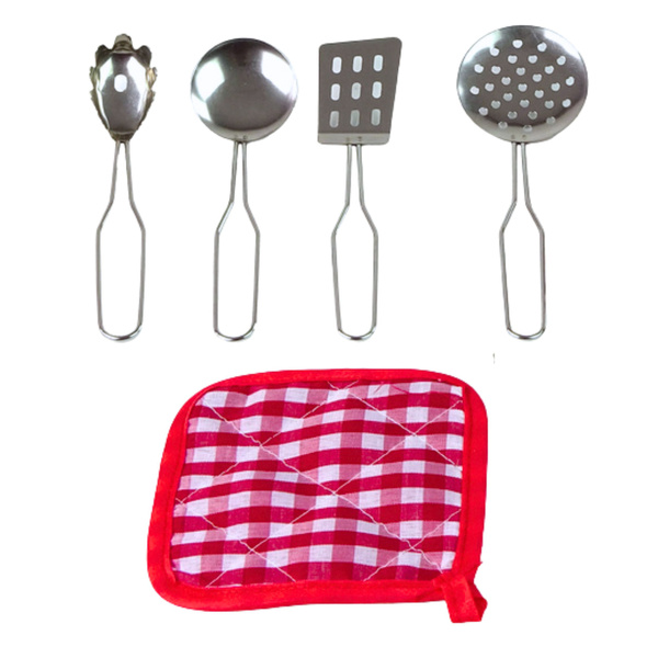 Ein Set aus Töpfen und Küchenzubehör für Kinder