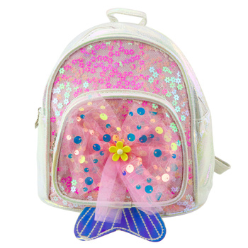 Children's Backpack Sequins Tulle Bow White 20cm 3.8L