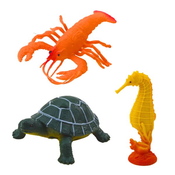 Set of Sea Animals Figurines: Shark, Hammerhead, Killer Whale, Horse, Lobster, Turtle, 6pcs