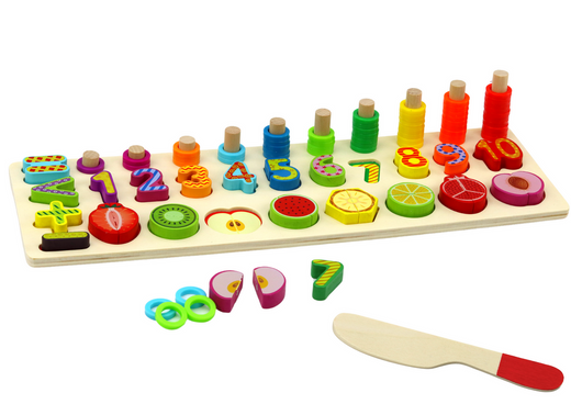 Educational Set Sorter Wooden Board Learning Mathematics Fruit