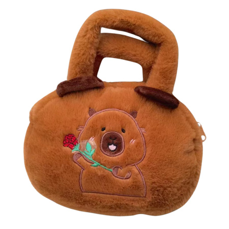 Capybara Plush Bag With Rose Brown 20cm