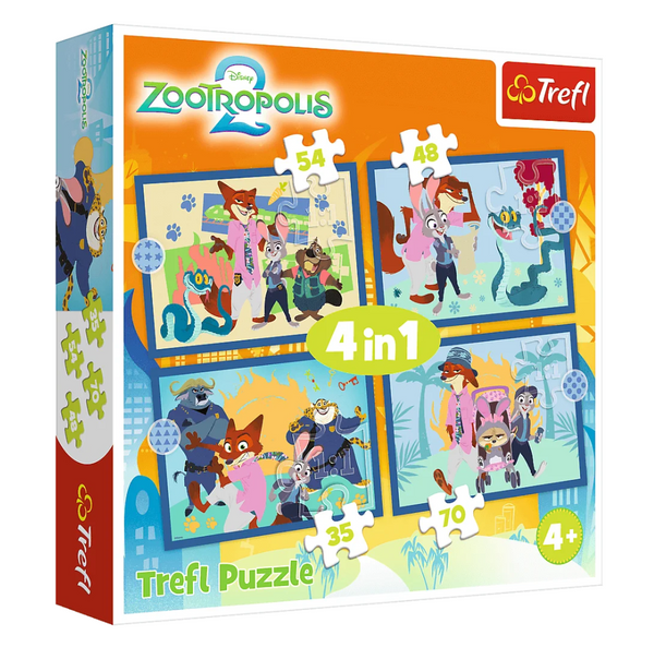 Puzzle – 4-in-1 (35, 48, 54, 70) – Zootopia voller Abenteuer – Zootopia 2 – Trefl 34677