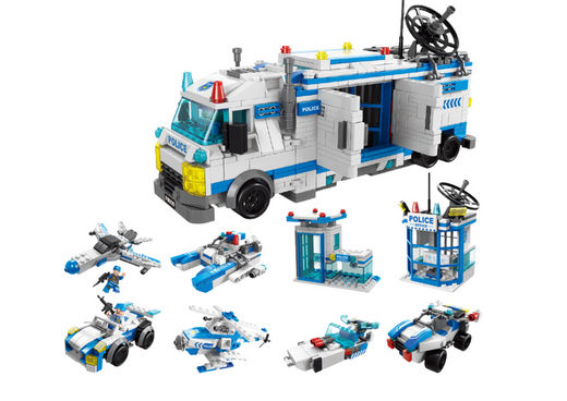 Police Boat Plane Helicopter Construction Bricks Blue MIX
