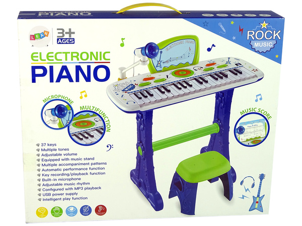 Elektrisches Keyboard Klavier für Kinder Blau USB-Noten